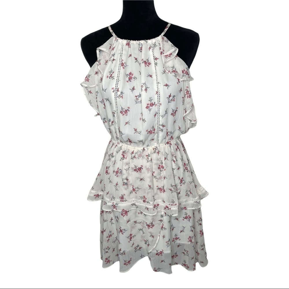 J.O.A. Women's Halter Ruffle Tiered Fit & Flare Sleeveless Short Dress Small